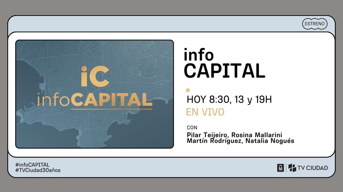 TVCIUDADuy's tweet photo. ¡Viernes! 🥳
Hoy en #TVCiudad 

📰 8:30, 13 y 19h #InfoCapital • En vivo 
🧉 9h #CiudadViva • En vivo 
🤸‍♀️ 11h #EnMovimiento
💻14:30h #CeibalXTVCiudad • Ciclo Aprendices • Nicolás Jodal 
🐣 17h #PaseoAnimado
🏆 18h #ClubesConHistoria • Liverpool 
🗺️ 18.30h #Entornos • La Paz 
🔎 20h #LadoB • En vivo 
📲 21h #Conexiones • ESTRENO 
🎥22h #Feriados • Capítulo 1, Año Nuevo 
🔙 22:30h #Temporario • La serie televisiva desde El Galpón • Outlet 
🎭 23h #MiráMontevideo 

Seguí @TVCIUDADuy📺#TVCiudad30años