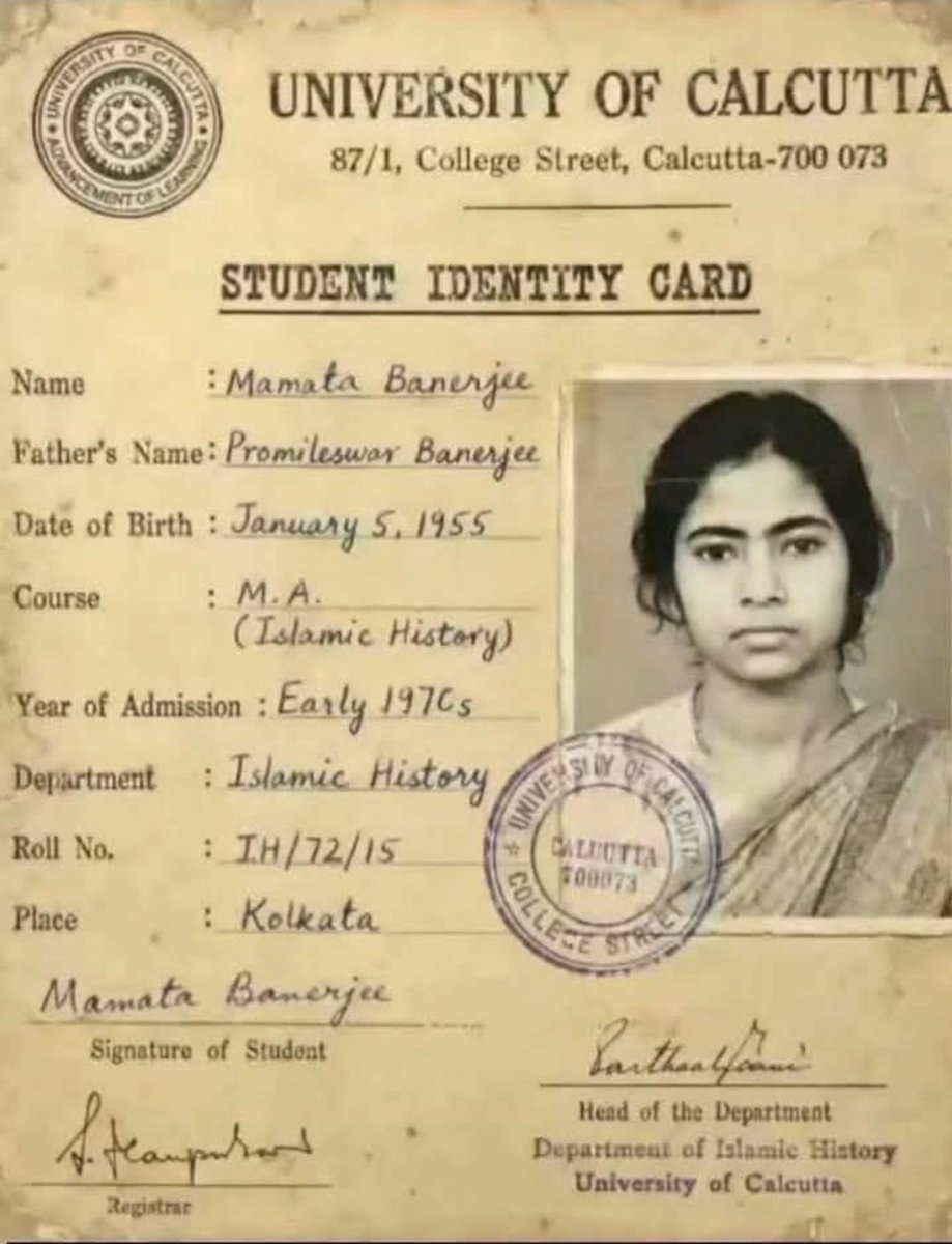 TheForcesGuy's tweet photo. @satyaupdate Her Masters degree is a proof that she believes in all religions equally. Yet she gave Bhattaa to only maulavis, included Muslims in 75 categories out 76 under OBC, stopped Bengalis to perform Durga Poojo to appease others. Allocated more than 5000 Cr for Minorities &amp; Madrasa! https://t.co/58E4HqWoe3