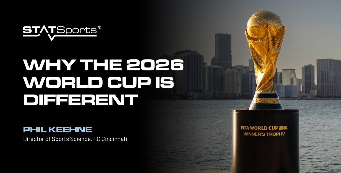 statsports's tweet photo. As teams from all over the world arrive in the United States, Mexico & Canada, anticipation is building for the 2026 World Cup.

For practitioners involved with each of the 48 teams, this is key preparation time.

Within this World Cup however, there is a little more to consider than usual.

From afternoon kick-offs in +30°, to competing at over 2,200m above sea level in Mexico City, to crossing multiple time zones between matches - teams will face a unique combination of environmental demands throughout the tournament.

The challenge for practitioners will be understanding how these stressors accumulate across the tournament and what that means for preparation, recovery and performance.

Having dealt with similar challenges year in year out within the MLS, FC Cincinnati Director of Sports Science @PhilKO1 explores some of the key considerations for practitioners ahead of the 2026 FIFA World Cup - read the full article below.