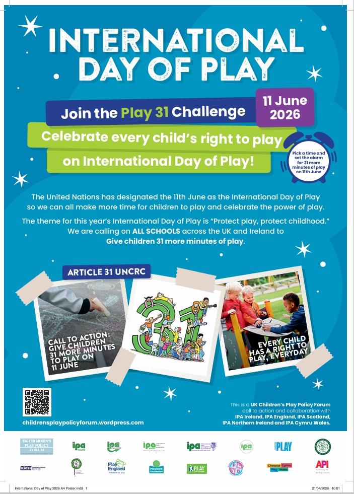 First5_Ireland's tweet photo. Celebrate every child's right to play on International Play of Day on 11 June! 🧸🪀

This year's theme is "Protect Play, Protect Childhood".

We are calling on all schools across the UK and Ireland to give children 31 more minutes of play! https://t.co/6qrektkTZv