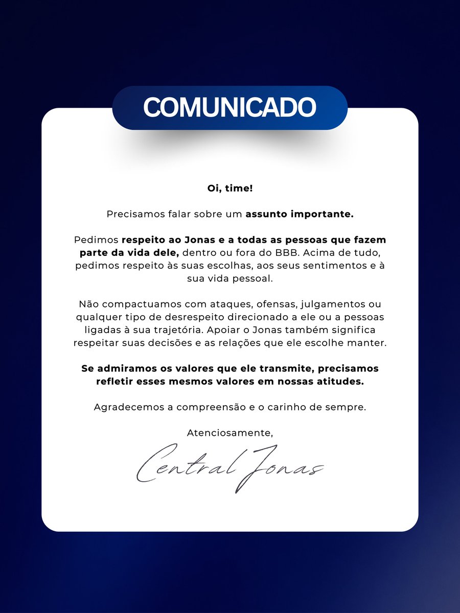 centraldojonas's tweet photo. 🔔 Comunicado Oficial sobre os Recentes Acontecimentos https://t.co/DGc9mGdo7O