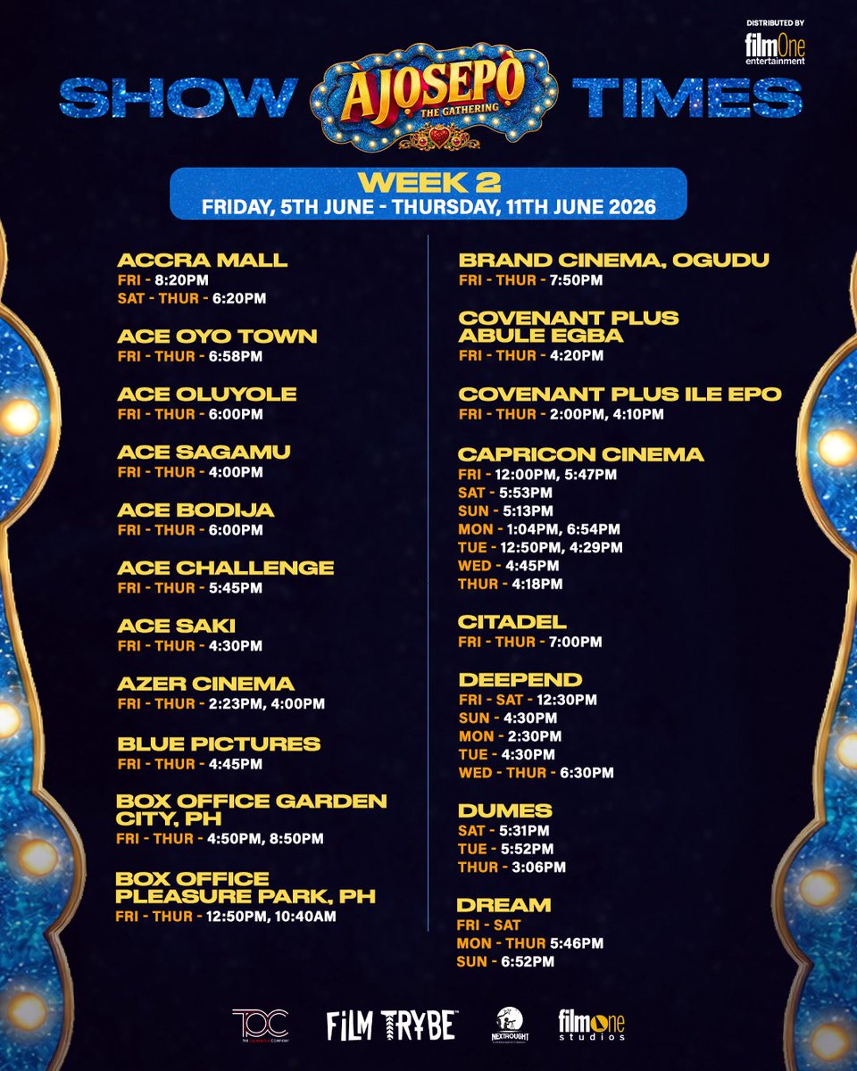 OgunmolaBolaji's tweet photo. Showtimes for AJOSEPO (THE GATHERING) in cinemas nationwide https://t.co/blG0xPSx1r