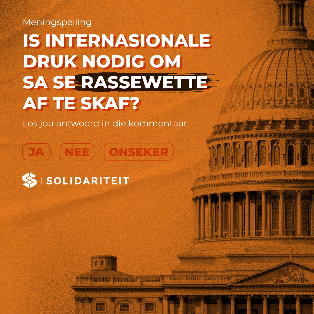 solidariteit's tweet photo. 𝗠𝗲𝗻𝗶𝗻𝗴𝘀𝗽𝗲𝗶𝗹𝗶𝗻𝗴 | Is internasionale druk nodig om Suid-Afrika se rassewette af te skaf? 🤔

Laat weet ons in die kommentaar. https://t.co/WZLF0X7jLX