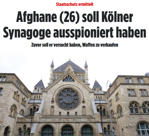Taykra's tweet photo. #Köln: Der Afghane soll versucht haben, die Synagoge auszuspionieren. Der Verdächtige ist polizeilich bekannt u als „Prüffall Islamismus“ gelistet. Er war 2013 als Angehöriger einer sogen Ortskraft mit seiner 8-köpfigen Familie aus Afghanistan eingereist. https://t.co/MlaCd44y5T https://t.co/uSY7tTbUQ1