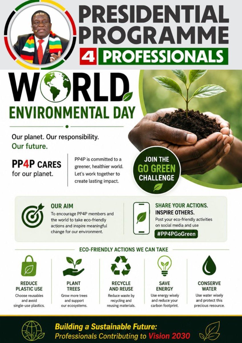 pp4pzw's tweet photo. 🌍 Join the #PP4PGoGreen Challenge this World Environment Day 2026!
Plant a tree, reduce plastic use, conserve water, save energy, and share your eco-friendly action online. Together, we can inspire meaningful environmental change. 🌱♻️

📸 Share using #PP4PGoGreen

#SavetheEarth https://t.co/1PHgo7xYGn