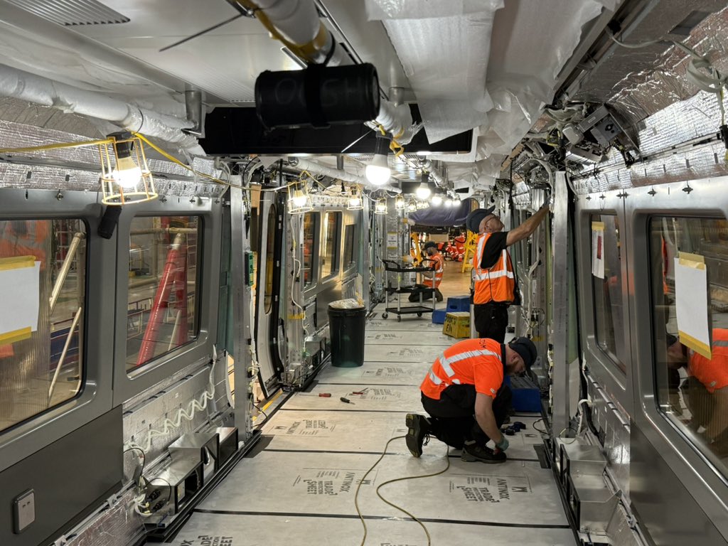 TodaysRailways's tweet photo. The first of the next batch of 10 @TfL Elizabeth Line trains (345071) is now complete &amp; on test at @AlstomUK Derby, with work well underway on 072. 071 is due to be delivered to Old Oak on 15/06, due to be hauled by a ROG 93. Fault free running will then be undertaken on the WCML https://t.co/iVh8WmXSJv