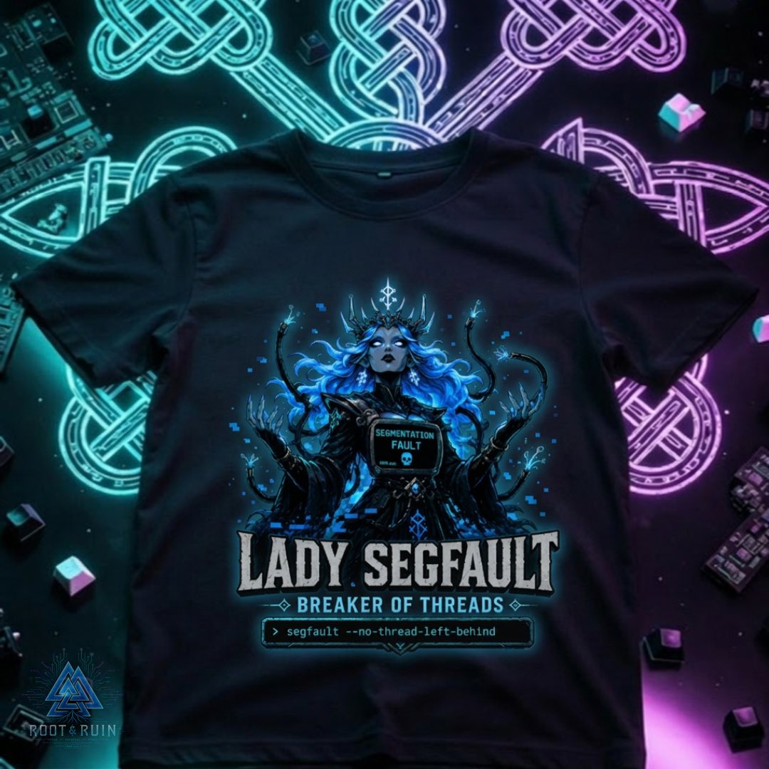 RootandRuinSYS's tweet photo. Your program reached into forbidden memory.
The kernel whispered her name.
LADY SEGFAULT
segfault –no-thread-left-behind
Second Root & Ruin drop is live.
norse // terminal // chaos
R&R.sys
#Linux #Programming #Segfault #ProgrammerHumor #TechWear #RootandRuin https://t.co/GrX05T6Sum