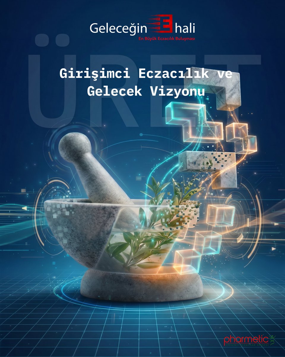 Pharmetic's tweet photo. Üretmek; bir sorunun peşine düşmek, yeni bir şey öğrenmek ve edinilen deneyimi paylaşabilmektir.

Girişimci eczacılığı ve gelecek vizyonunu birlikte konuşalım.

Geleceğin E-Hali 2026 | 22-23-24 Ekim

#Pharmetic #PGED #GeleceğinEHali #HavanınYeniKodları https://t.co/U9EnSkr6Th