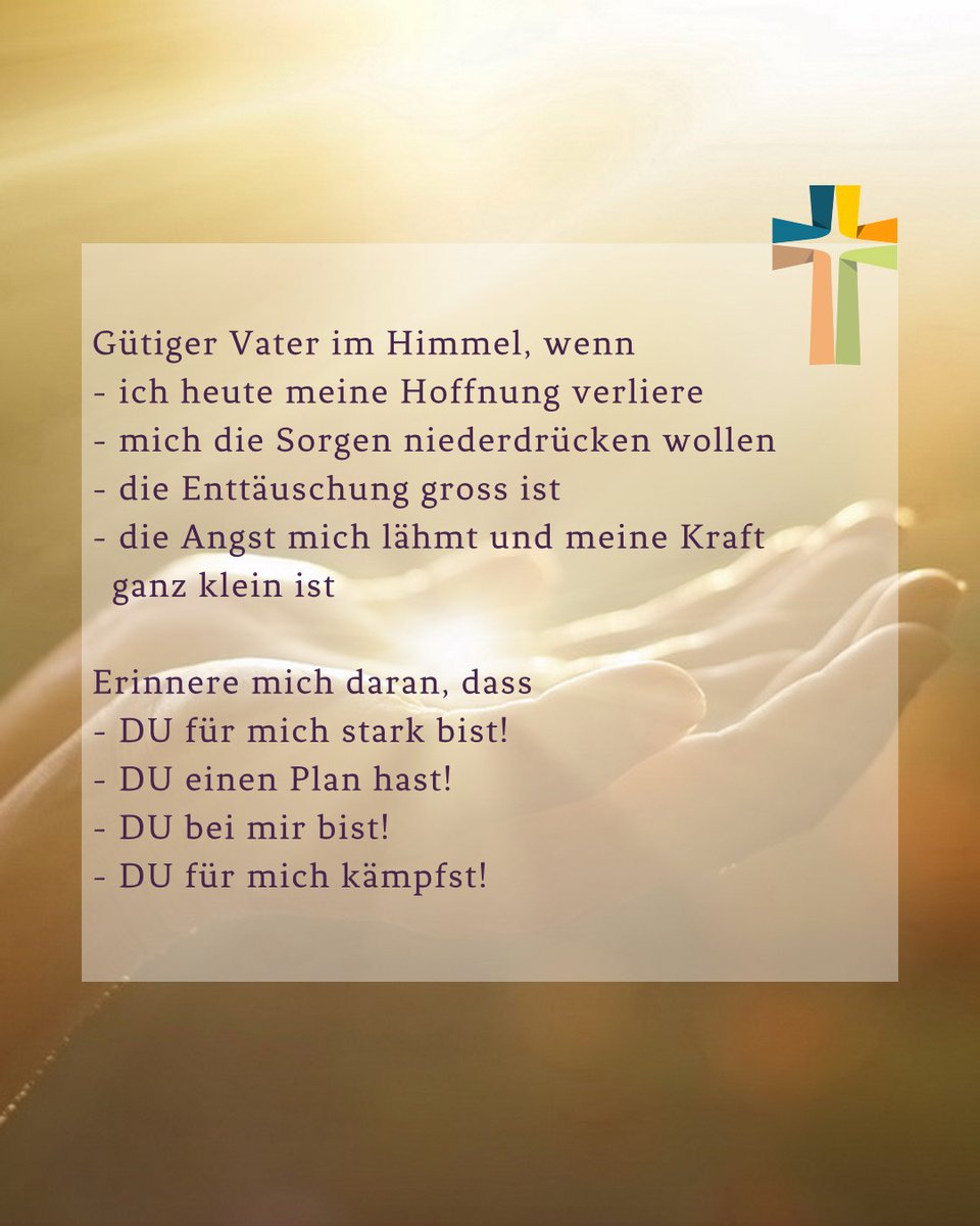 HeiligerBerg's tweet photo. Gütiger Vater im Himmel, wenn
· ich heute meine Hoffnung verliere
· mich die Sorgen niederdrücken wollen
· die Enttäuschung groß ist
· die Angst mich lähmt und meine Kraft ganz klein ist
Erinnere mich daran, dass
· DU für mich stark bist!
· DU einen Plan hast!
· DU bei mir bist
DU für mich kämpfst!