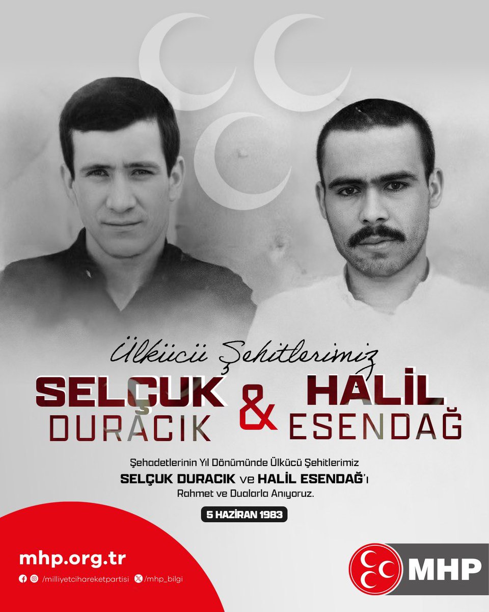 TatarHummet's tweet photo. Şehadetlerinin yıl dönümünde Ülkücü Şehitlerimiz Selçuk DURACIK ve Halil ESENDAĞ'ı rahmet ve dualarla anıyoruz. https://t.co/Jg2S5juyYM