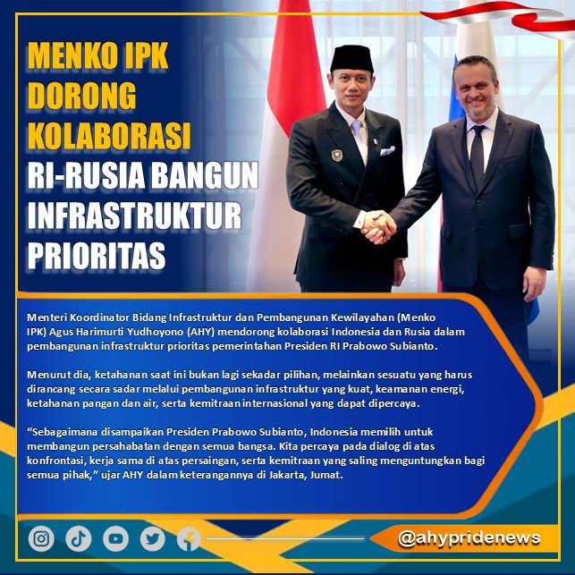 andrelohh's tweet photo. keren sih, Kerjasama RI Rusia terus diperkuat lewat berbagai pertemuan bilateral yang membahas banyak sektor strategis untuk masa depan
#AHYBangunKemitraan https://t.co/lACo0LTsAc