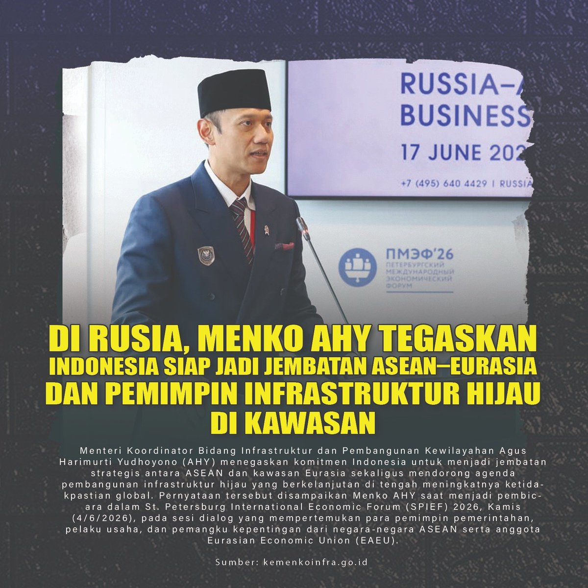 iqnisde's tweet photo. menko AHY pimpin Kerjasama RI Rusia dan mengatakan bahwa negara siap menjadi jembatan untuk negara asean lainnya
#AHYBangunKemitraan https://t.co/opmgOmR7yK