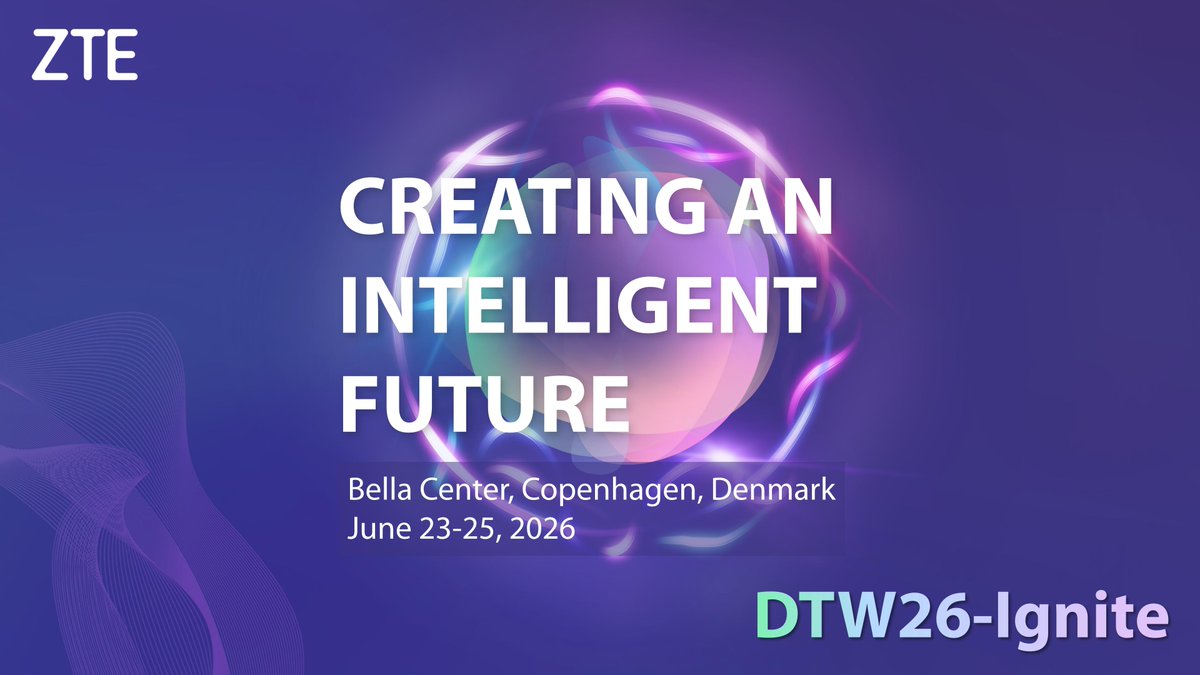 ZTEPress's tweet photo. 🔔Joining Digital Transformation World (#DTW) 2026, June 23–25 at Bella Center, Copenhagen. 📌 Meeting Room 20 exhibition—apply to visit.

😍 We will share our latest advancements in autonomous #networks. Join us to explore our comprehensive portfolio: #Agentic #AI Accelerating Highly Autonomous Networks, Multi-Agent Fault Collaboration, Joint Advanced AN #Innovation and Digital Employee Empowered O&M, underpinned by Reliable #Intelligent Computing Power. @tmforumorg 🔗 https://t.co/CLs7NcQRvN 

#DTW2026 #ZTE #ZTEPartner #TMF #EuroDigitalWave #ICT #Telecom