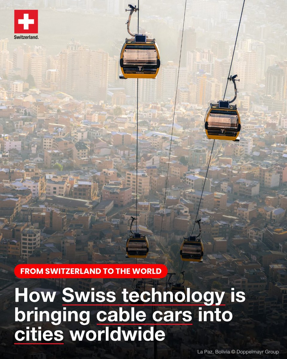 AbtSwitzerland's tweet photo. 🚡 From mountains to cities around the world, cable cars are reaching new horizons thanks to the expertise of Swiss companies. 🇨🇭

👇 Discover the cities where cable cars are used for urban transport, the Swiss companies behind these projects, and the mobility challenges these solutions are helping to address!

ℹ️ (in French): https://t.co/utRXL39eOL