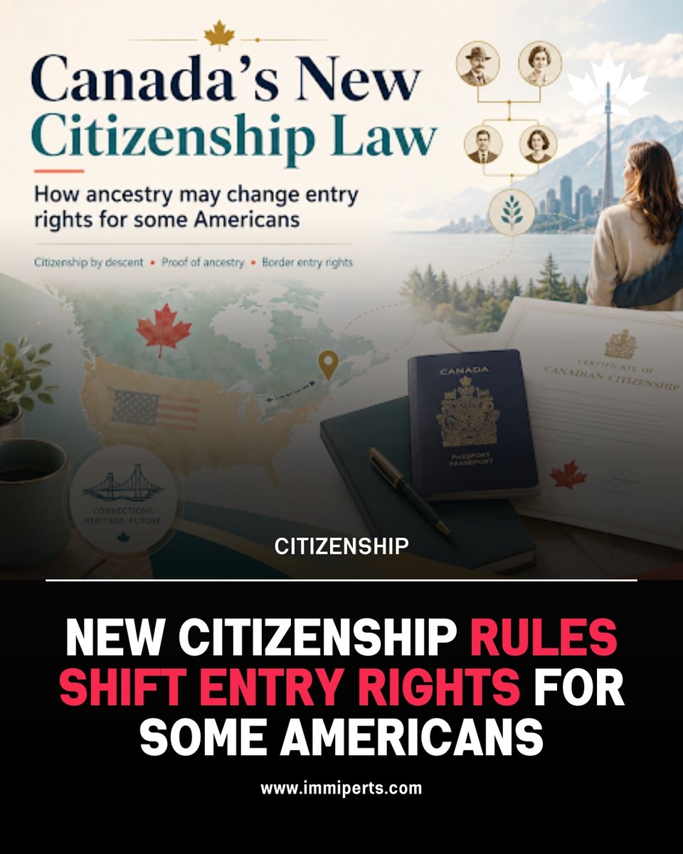immiperts_ca's tweet photo. Canada’s updated citizenship-by-descent rules may allow some Americans with Canadian ancestry to enter as citizens, while non-citizens remain subject to criminal inadmissibility requirements.

Click to know more - https://t.co/ssv4rWGre5

#Canada #Citizenship #Immigration https://t.co/bmCHgSuNi6