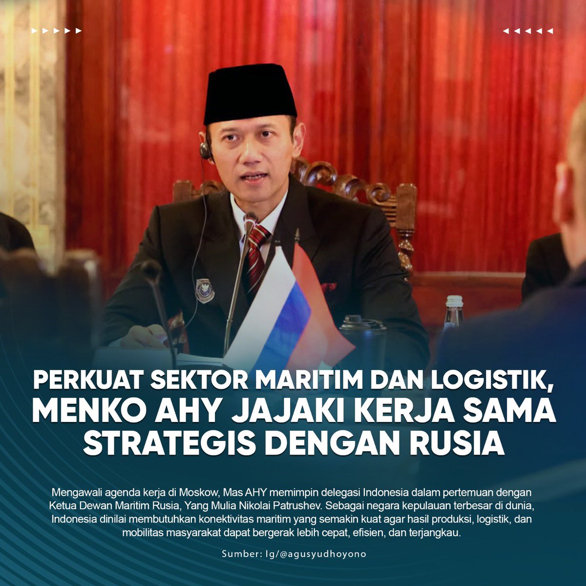 chikooyyi's tweet photo. Perkuat sektor maritum dan logistik,menjo AHY jajaki kerja sama dengan strategis dengan rusia Kerjasama RI Rusia
#AHYBangunKemitraan https://t.co/gach46tdtL
