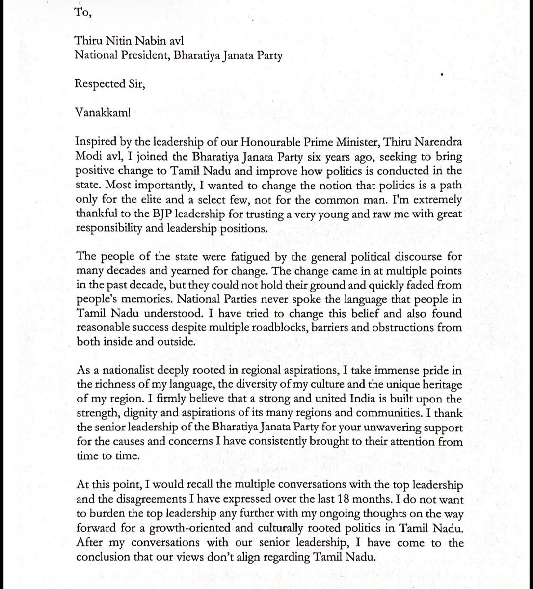 dmuthuk's tweet photo. Copy of Annamalai's resignation letter from BJP. https://t.co/5AMTVFXfOF