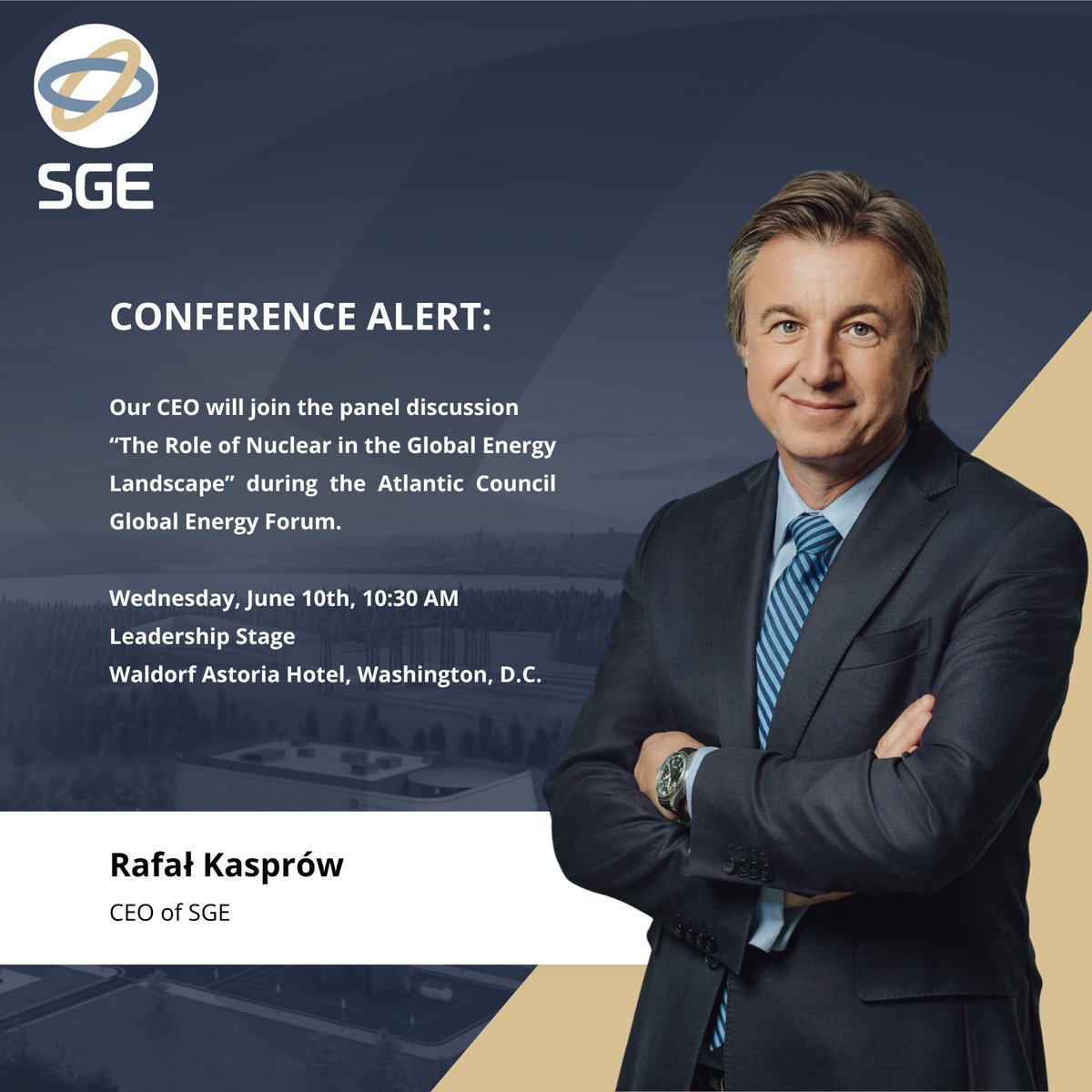 SGE_Nuclear's tweet photo. #ConferenceAlert: We are taking part in the @AtlanticCouncil Global Energy Forum in #Washington, D.C. next week!
Our CEO @RafalKasprow will join the Leadership Stage panel “The Role of Nuclear in the Global Energy Landscape,” focused on the growing global momentum behind new nuclear energy and the role of government, industry, and strategic partners in accelerating investment in next-generation nuclear technologies.
During the discussion, Rafał will share SGE’s perspective on the regional deployment of #BWRX300 #SMRs in Central and Eastern Europe, including how a fleet-based approach can support energy security, industrial competitiveness, and long-term regional resilience. He will also provide an update on the Polish #SMR project, which we are pursuing through @ORLEN_Synthos, our joint venture with @GrupaORLEN.
The discussion will cover key milestones achieved over the past year, the next steps on the horizon, and how SGE is approaching project financing, risk reduction, and the investment framework needed to advance the first BWRX-300 units in Poland and across other European markets.
We look forward to contributing to this global conversation with SGE’s perspective on regional SMR deployment, project development, and Europe’s long-term energy security.
📍 Atlantic Council Global Energy Forum
Wednesday, June 10th, 10:30 AM
Leadership Stage / Waldorf Astoria Hotel
Washington, D.C.
#LETSBUILDNEWNUCLEAR