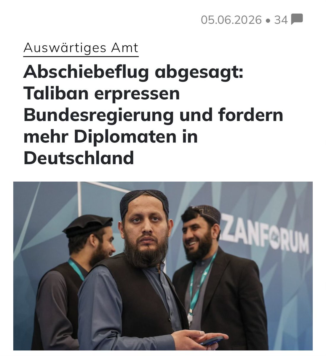 queru_lant's tweet photo. Die afghanische Terrorgruppe Taliban legt sich mit der Bundesregierung an: Sie hat einen geplanten Abschiebeflug nach Kabul absagen lassen und erpresst Deutschland, um mehr eigene Diplomaten hier platzieren zu können. https://t.co/6vVTBgX9NB