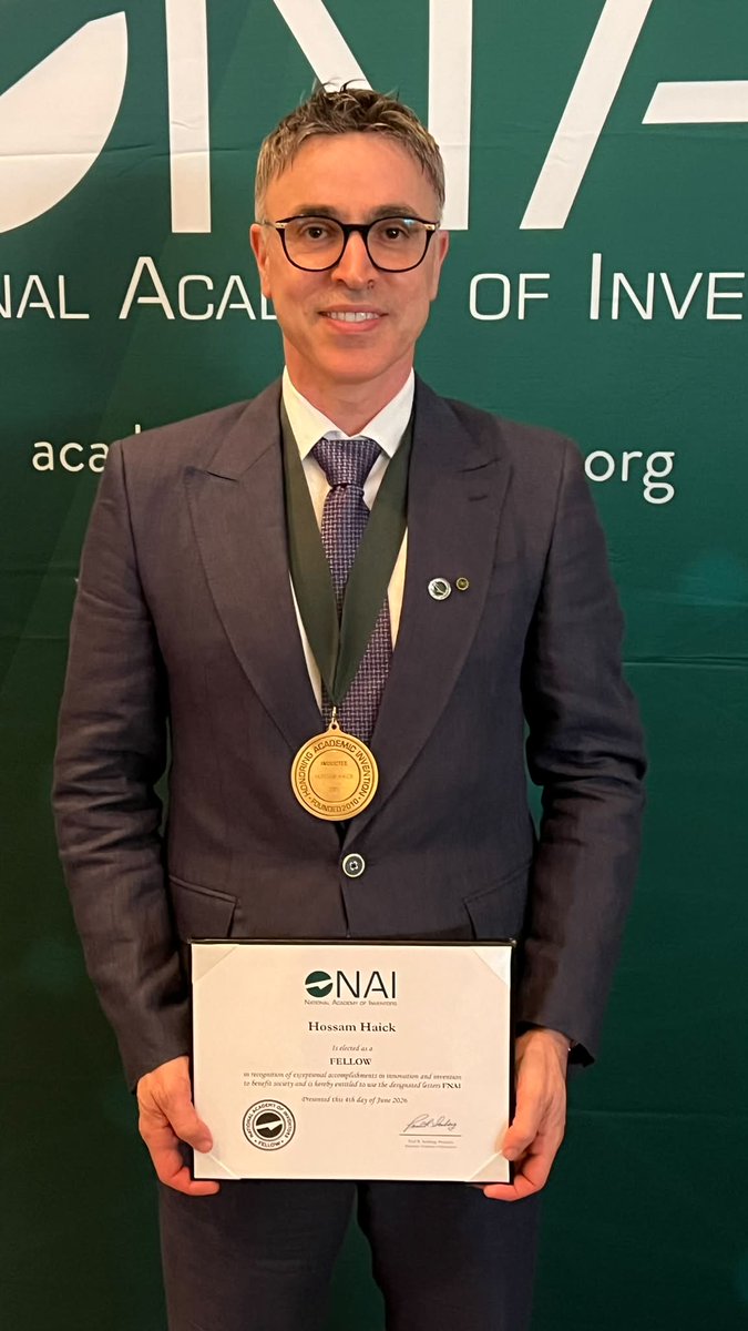 TechnionLive's tweet photo. Congratulations 👏👏👏to Prof. @HaickHossam of the Technion’s Wolfson Faculty of Chemical Engineering on being named a Fellow of the @AcadofInventors (NAI) — the academy’s highest professional distinction.
A pioneer in noninvasive diagnostics, wearable technologies, and smart sensing systems, Prof. Haick has transformed groundbreaking research into real-world impact through dozens of patents, startup companies, and innovations advancing healthcare worldwide.
We are proud to see Technion innovation recognized on the global stage🏆🏆
