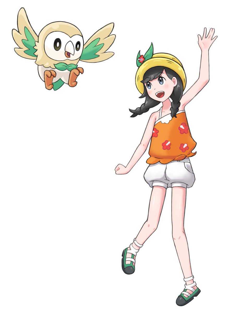 Lghorek's tweet photo. Selene &amp; Rowlet
I like her design, and the one from the first game too.

WP# 29
#pokemon #pokemonart #ミヅキ #rowlet #モクロー #alola https://t.co/LQ3kiAOhHm