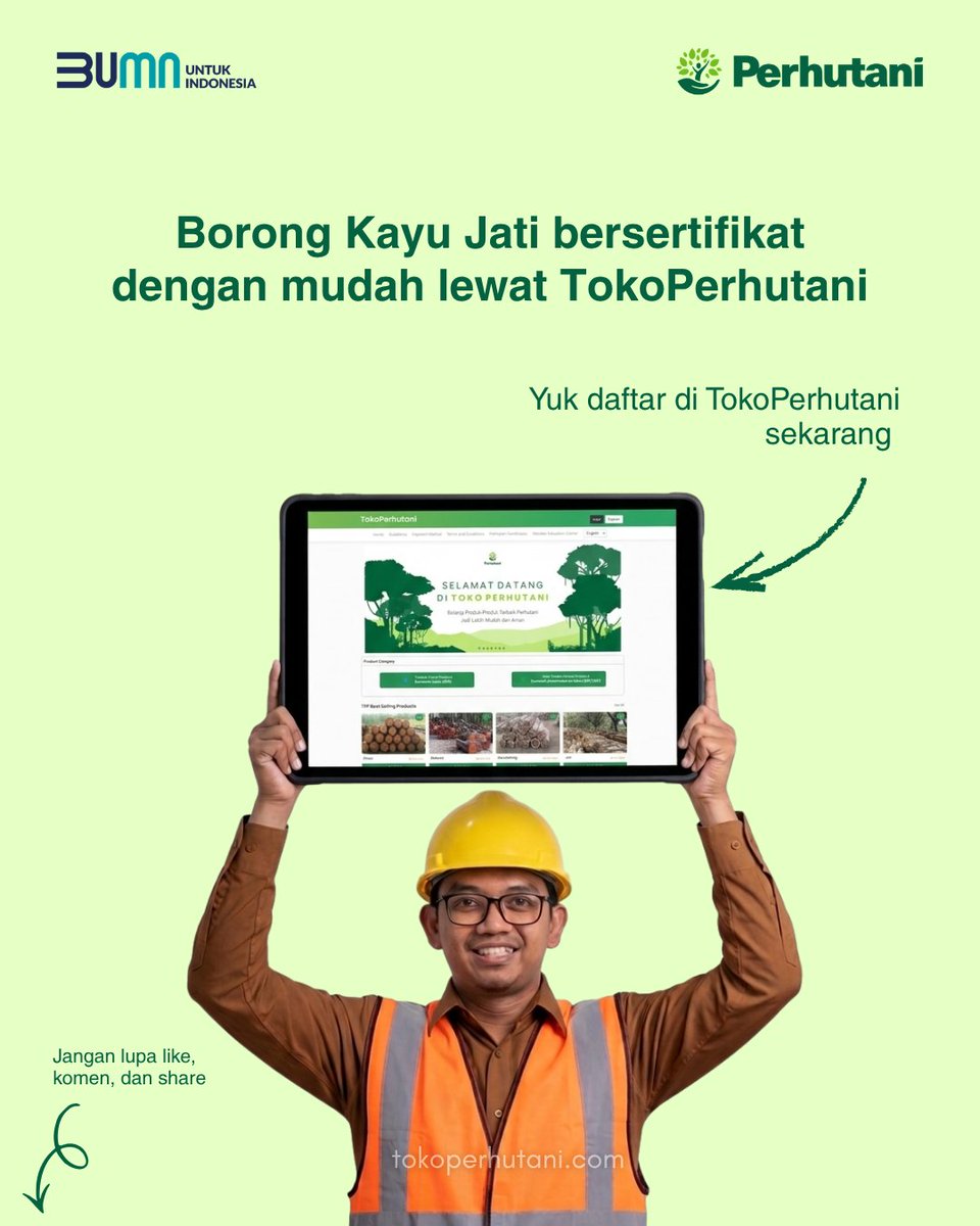 tokoperhutani's tweet photo. Sekarang gak sulit mendatangkan kayu terbaik berkat TokoPerhutani. Kamu tinggal daftar dengan mudah, dan checkout kayu Jati terbaik dari katalog TokoPerhutani. Cusss kunjungi https://t.co/cDUt6WZVX8

Butuh informasi lebih lanjut?
📞 1500-235
📲 WA 0811-910-235
Atau DM Mimin ya. https://t.co/nAvVtT8VKX
