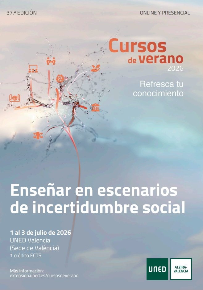 EducacionUNED's tweet photo. Os presentamos el curso de verano "Enseñar en escenarios de incertidumbre social", dirigido por nuestra compañera Pilar Quicios y coordinado por nuestro compañero Juan Carlos Pérez @dr_jcpg @uned_alzira_val 
📍 Valencia https://t.co/BsYZR0TfxO