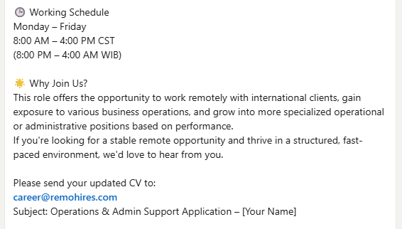 Applyajadulu's tweet photo. 🚨HIRING REMOTE
Yang mau kerja remote sebagai Operation &amp; Admin Support untuk US time.
Silahkan lamar lowker berikut.

Sebelum apply, pastikan CV mu sudah on point ya ✅
Kalau belum paham CV ATS itu apa, silahkn cek out templatenya di Lynk di Bio. https://t.co/YEXmCIm2Qy