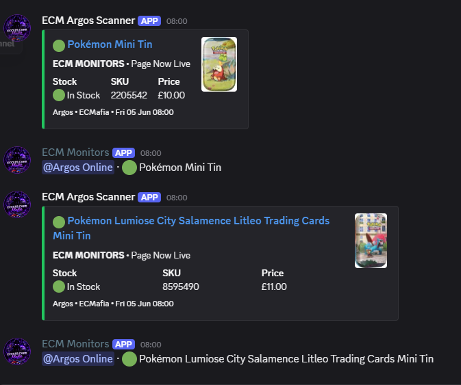 EcclesCakeMafia's tweet photo. Argos are dropping pokemon right now!

Salamance luminose tins live!
Random mini tins aswell

follow or join our discord to find when the rest are live
https://t.co/xvBIBFNNtA https://t.co/pkmSOp1fDM