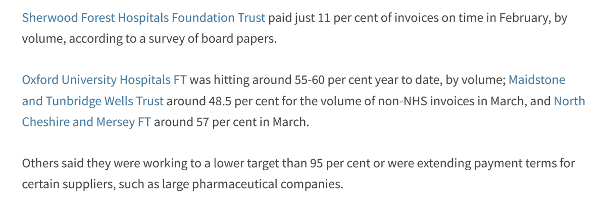HMAnderson39's tweet photo. NEW: The NHS has been accused of using suppliers as a "free overdraft"

One industry body said its members were owed £40m in late payments but had received no response from NHS England. 

One trust paid just one in ten invoices on time.

https://t.co/yWe0D6M2Q5 https://t.co/lsn0gg1bqR