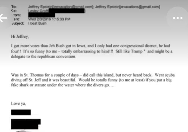 Suzierizzo1's tweet photo. Bombshell? Why is nobody in Congress talking about this unredacted Epstein file! This is a 2016 Presidential candidate who has emailed Jeffrey Epstein &amp; says he got more votes in Iowa than Jeb Bush did.He also talks about scuba diving by little St.James.Rubio? EFTA02059919 https://t.co/dYtYMzsNcY