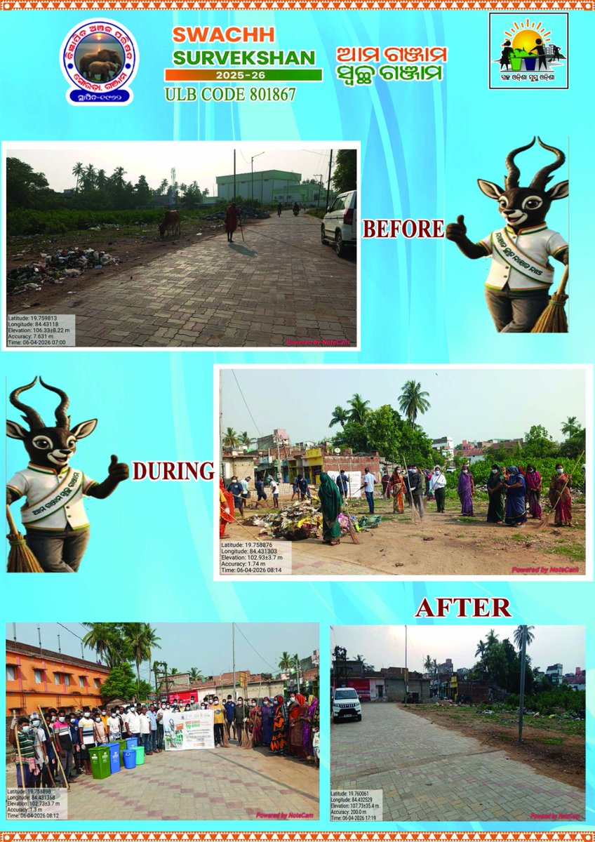 SuradaNac's tweet photo. On occcasion of "Ama Ganjam Swachh Ganjam-MissionZero Plastic Visibility" Surada NAC has organised Mass Cleaning drive of GVPs &amp; Oath  in presence of all representative and loacal person . https://t.co/tvjlPgjkPU