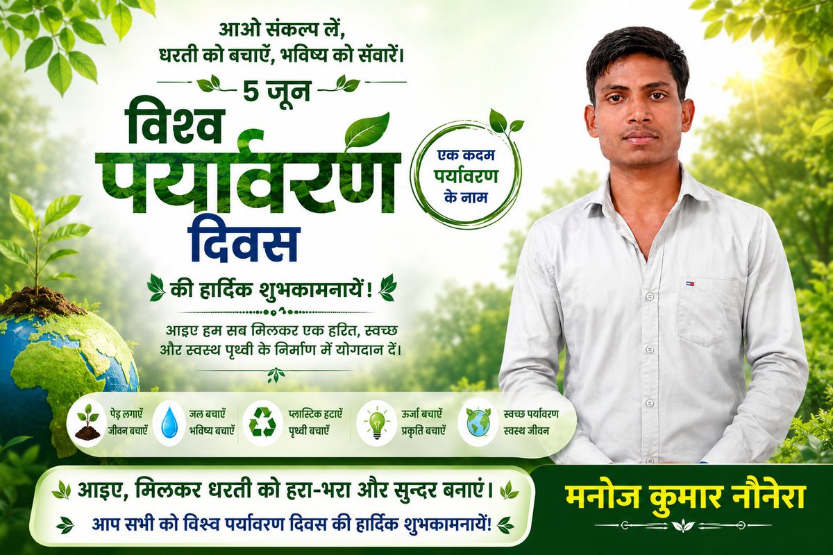 ManojNonera's tweet photo. #विश्व_पर्यावरण_दिवस की आप सभी को हार्दिक #शुभकामनायें..!!

आइये हम सब मिलकर अपनी #पृथ्वी को हरा-भरा और #सुंदर बनाने का #संकल्प लें एवं #पर्यावरण_संरक्षण में अपना #योगदान दें..!!

#WorldEnvironmentDay https://t.co/zElcAQfpYR
