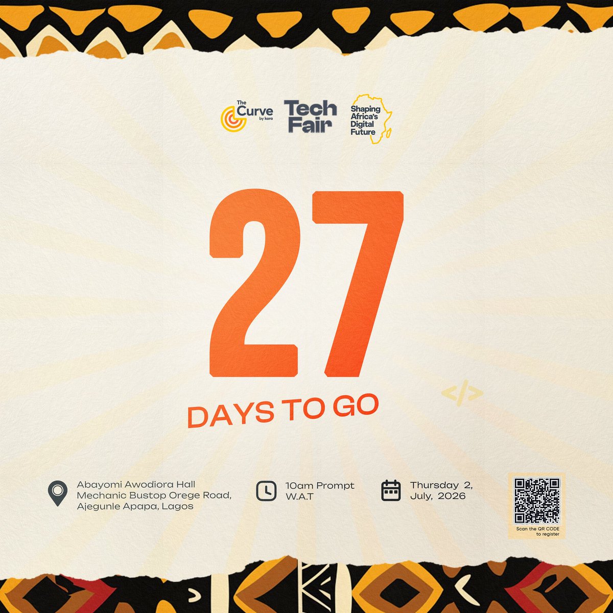thecurveafrica's tweet photo. 27 DAYS TO GO!
The countdown officially begins!
Secure your spot now:
https://t.co/AGzoJjktyJ
#27DaysToGo #TheCurveAfricaTechFair #TechFair2026 #TechCareers #ProductDesign #SoftwareDevelopment #RegisterNow https://t.co/D6RzlwxZla