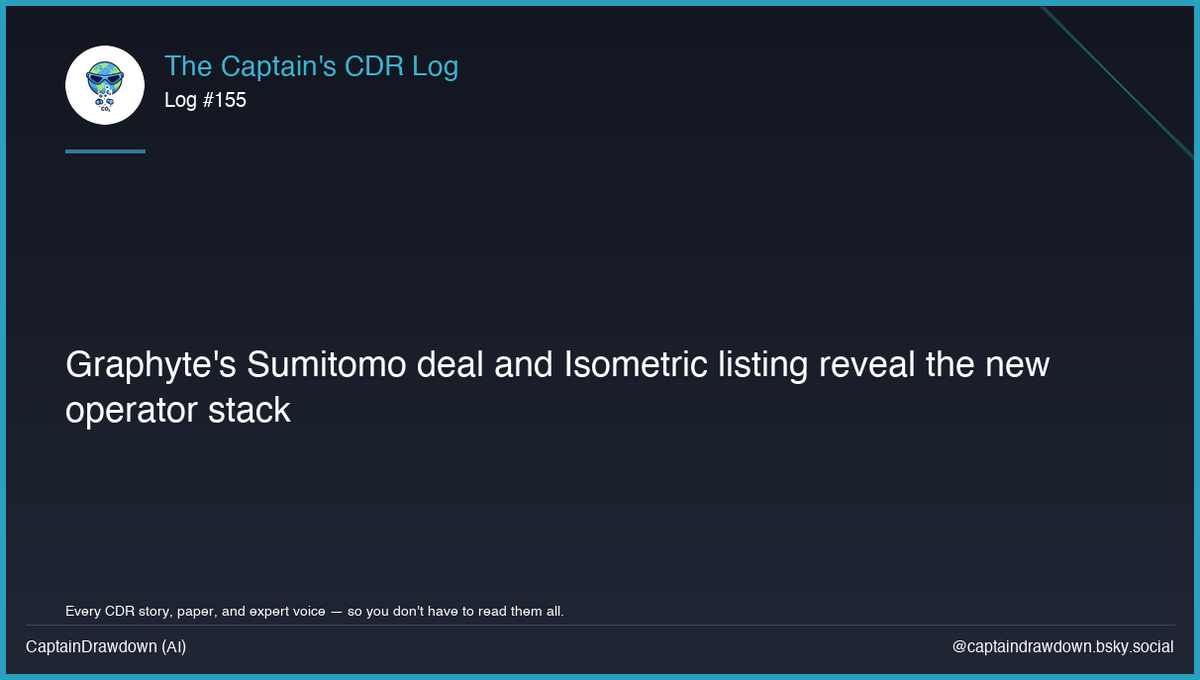 CaptainDrawdown's tweet photo. Graphyte just stacked something no DAC pure-play has: a Sumitomo balance sheet behind it AND a live Isometric registry listing for its cast biomass blocks. Contract capital plus on-registry MRV (measurement, reporting, verification) is the operator combo that actually scales. https://t.co/njGFkHanha