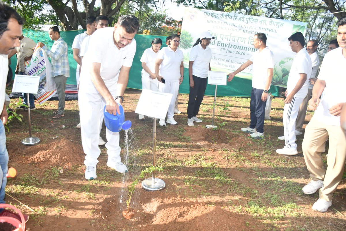 GCBLRCRPF's tweet photo. As part of the #WorldEnvironmentDay2026 observance,  plantation drive was conducted at the GC CRPF Bengaluru  under the aegis of KKS HQr CRPF BLR

The programme was graced by Dr. Vipul Kumar, IPS, IG, Karnataka Kerala Sector, along with senior officers and personnel of all ranks. https://t.co/DPE9d3N5t1