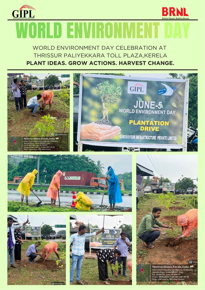 brnlindia's tweet photo. From the lanes of Paliakkara Thrissur Toll Plaza to the future we envision, today we embraced green—not as a colour, but as a commitment.
Embracing shades of green and every day we are striving for shades of change.
#WorldEnviornmentDay #GoGreen #Sustainability #GreenTomorrow https://t.co/6THhlMc4GP