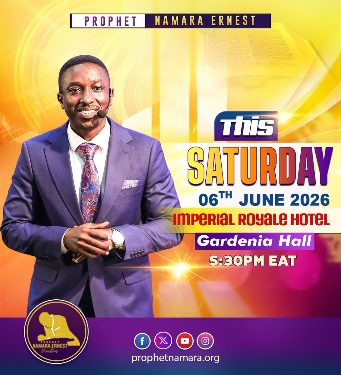 ProphetNamara's tweet photo. Prophet Namara Ernest will be at Imperial Royale Hotel, Gardenia Hall this Saturday, 05:30PM.
#ProphetNamaraErnest
#TheAcceptableYear https://t.co/BJuaNsMLUD