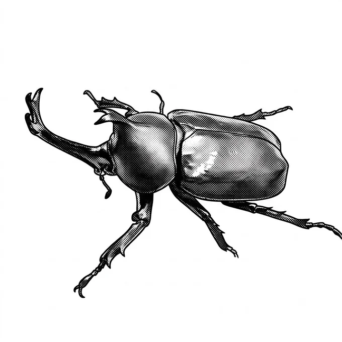 カブトムシをレーザー彫刻するための元画像作るプロンプトを研究したけど、恐らくこれだ。 ディザリングって言葉知らなかったけど理解したよ。 なるほど美しいね。