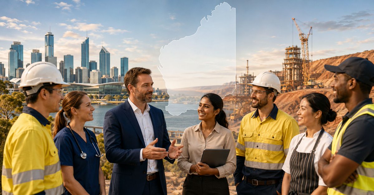 SCAConnect's tweet photo. Standard visa programs leaving gaps for WA employers and skilled workers? The WA DAMA unlocks occupations, concessions and pathways not available under standard sponsorship — covering both Metro Perth and Regional WA. Full breakdown here 👇 🔗 https://t.co/ileyAE9m81 https://t.co/Cs4ygpHQPk