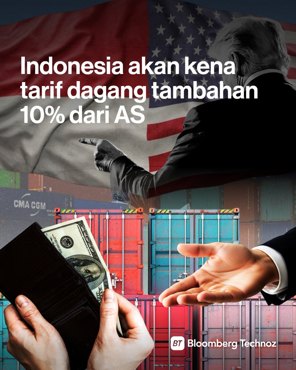 BloombergTZ's tweet photo. Menko Bidang Perekonomian Airlangga Hartarto mengatakan Amerika Serikat akan mengenakan tarif tambahan 10% karena menilai pemerintah belum cukup tegas menindak praktik kerja paksa (forced labor) di Indonesia.

Simak selengkapnya: https://t.co/nwnUDSlwLi https://t.co/YUBFWo02yt