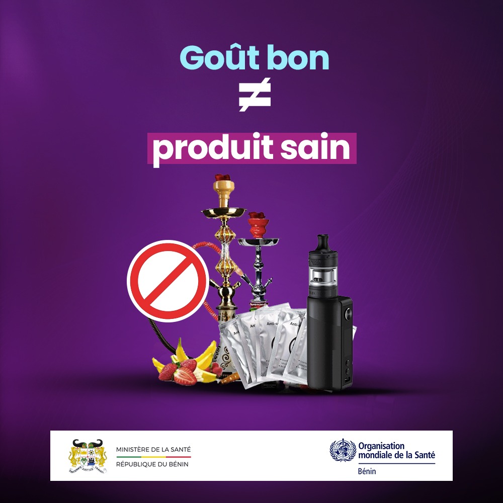 oms_benin's tweet photo. Les arômes sucrés et fruités rendent les nouveaux produits du tabac plus attrayants, mais ils ne les rendent pas pour autant moins dangereux.
Ne te laisse pas tromper par le goût.
#229SansTabac
#LevonsLeMasque
#TobaccoExposed https://t.co/t1GWiUYRrY