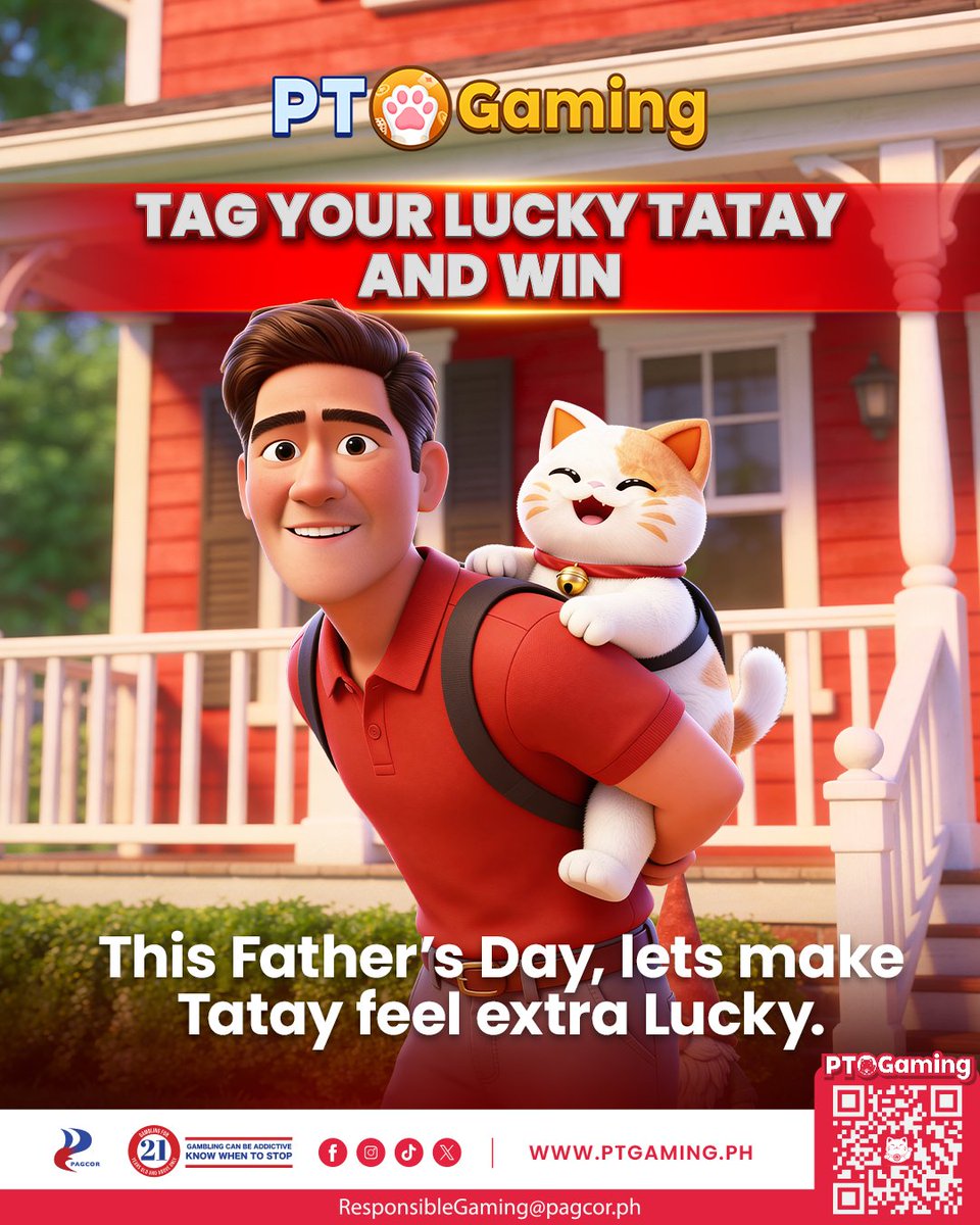 PTGamingph's tweet photo. Ready ka na bang pasayahin si Papa ngayong Father's Day? I-tag siya below! 💙

Mechanics
1.  Follow our NEW Facebook page account 👉🏼https://t.co/7RoTwjn5mm
2. Follow our Official PlayTime Entertainment Instagram 👉🏼 https://t.co/sI8oHE4Kg1
3. REACT, COMMENT, POST, & Mention: React anong mas bagay sa Mama mo, I-comment ang iyong sagot ,under this post + USER ID + #PTGamingLuckyTatay and mention 3 Mama's at I-post sa Facebook group Tropang PT Gaming ang iyong sagot. 
4. Promo Period: June 5 - June 13, 2026
10 winners of ₱1,000 Credits

T&Cs apply. Play responsibly. 21+ only.
https://t.co/SqzDjIzw0O

💰 Download now to get ₱160,580 new player bonus & 1.5% unlimited cashback +2% slot return
iOS and Android: https://t.co/Ga7k986TiQ | Website: https://t.co/IaOSBYxvYI

#PTGaming #PTGamers #FathersDay #PTGamingCredits