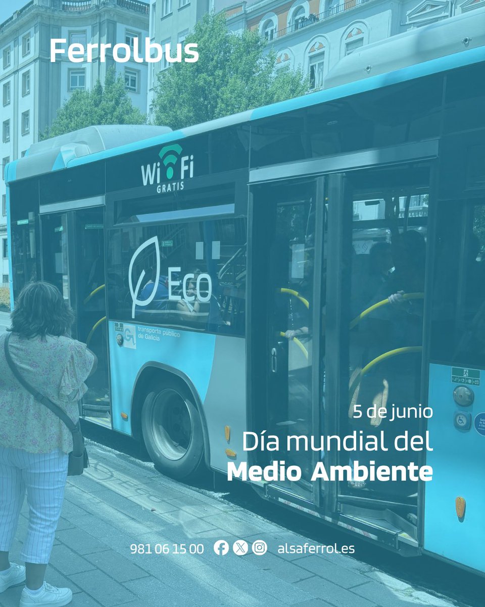 Ferrolbus's tweet photo. 🌍 En #Ferrolbus celebramos el Día Mundial del Medio Ambiente apostando cada día por una movilidad más sostenible.

Toda nuestra flota es 🌱 #ECO, contribuyendo a reducir las emisiones contaminantes y la huella de carbono. https://t.co/TPFSMmMsd3