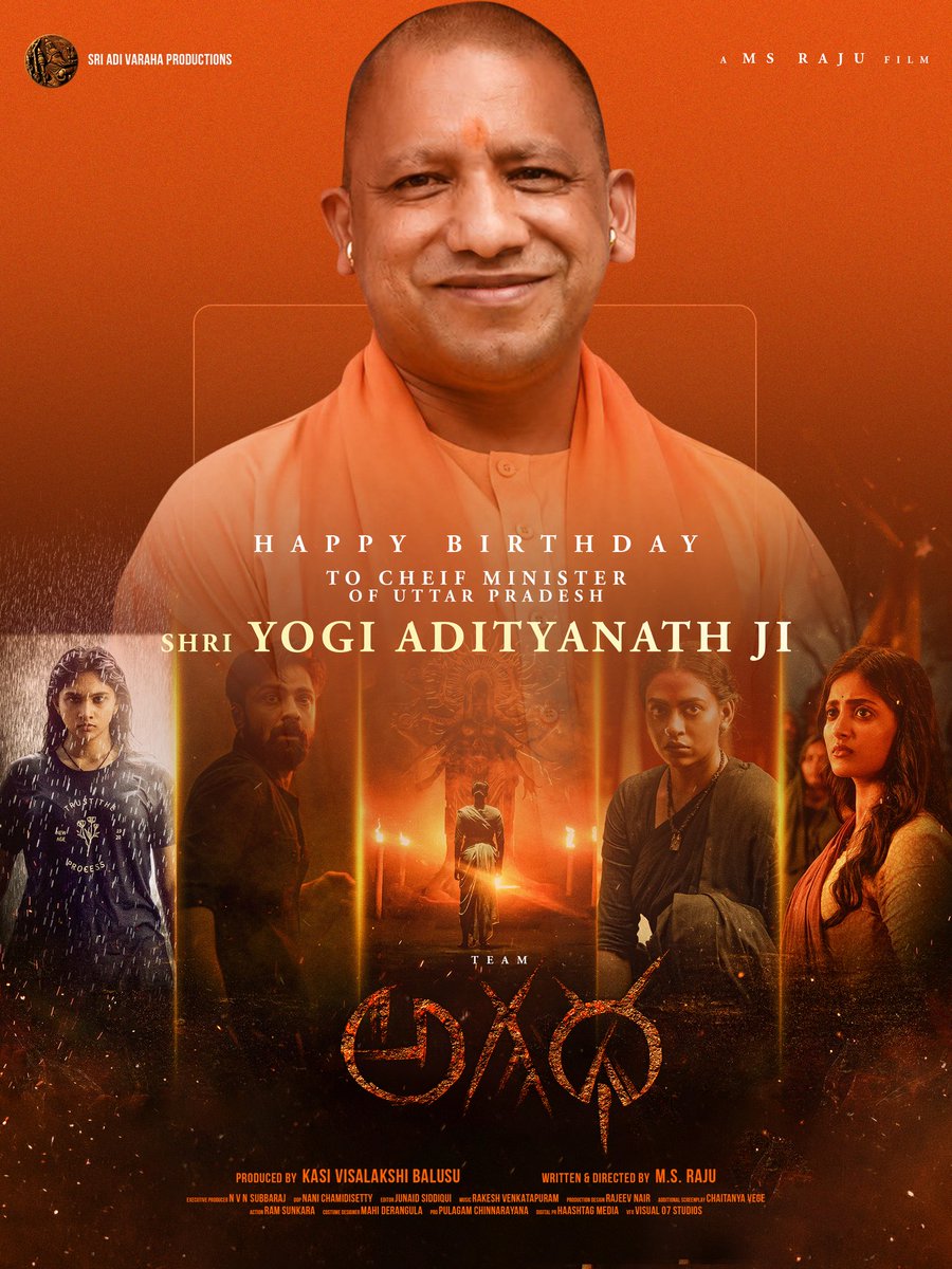 SAVProductions_'s tweet photo. The Monk who redefined governance in Uttar Pradesh 🙏✨

Team #Agadha wishes a very Happy Birthday to Hon'ble CM of UP @myogiadityanath Ji🎉🔥

Written &amp; Directed by @MSRajuOfficial 🎬 https://t.co/0dS3u3toTt