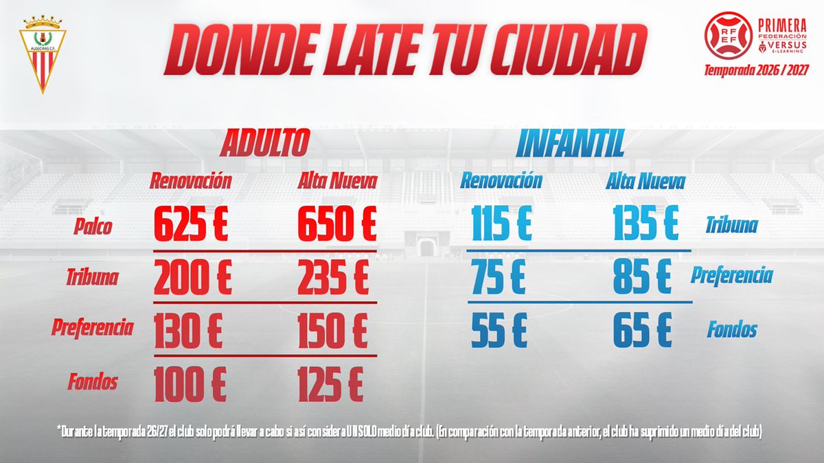 AlgecirasCF's tweet photo. 💳 𝐀𝐁𝐎𝐍𝐎𝐒 | Presentamos la campaña de abonados para la temporada 2026/27 donde desde este viernes se abre el plazo de renovaciones y nuevas altas de forma online y a partir del lunes 8 se podrá realizar en el Nuevo Mirador.

👇 Condiciones, aquí.

#DondeLateTuCiudad https://t.co/baanhpgujR