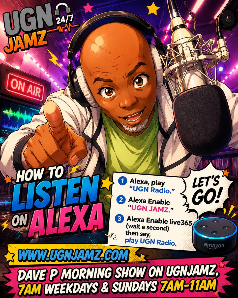 realdavep's tweet photo. Dave P Morning Show is now available on TikTok and https://t.co/B0lnuANbew 
https://t.co/gUNFeT5uYs...
Online 
Live365: https://t.co/uaT9gYsPBG
Use "Alexa, play UGNRADIO" or "Alexa, enable UGNJAMS." https://t.co/LCN4LdqFr3