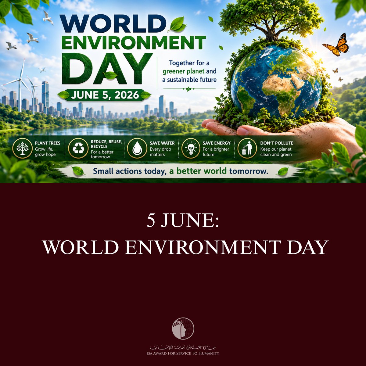 Isa_Award's tweet photo. 5 JUNE: WORLD ENVIRONMENT DAY

#البحرين  #جائزة_عيسى
#Isa_Award #Bahrain
#IsaAward 
#Foundation #Global
#World https://t.co/bNZ56OPfTS