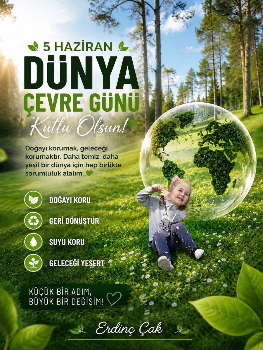 erdinccak's tweet photo. 🌿 5 Haziran Dünya Çevre Günü 🌿

Doğanın bize sunduğu güzellikleri korumak, gelecek nesillere bırakabileceğimiz en değerli mirastır. 💚

Bugün; temiz bir çevre, daha yeşil bir dünya ve sürdürülebilir bir gelecek için sorumluluklarımızı bir kez daha hatırlıyoruz. https://t.co/ZX6PcPGYoT