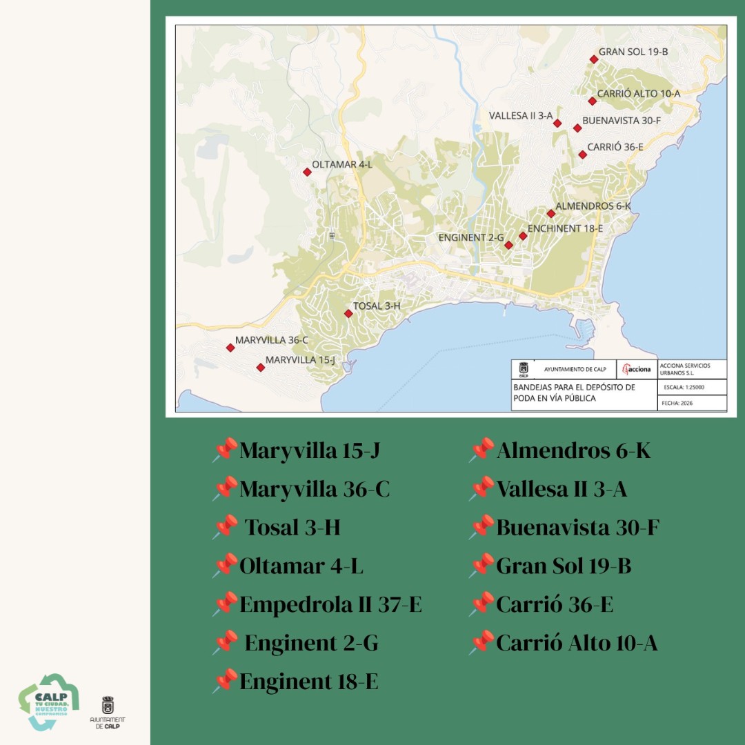 CalpLimpio's tweet photo. Calp sigue mejorando la gestión de los residuos de poda.
Ya puedes utilizar las nuevas cajas de poda distribuidas por el municipio para depositar restos de jardinería. Recuerda: utiliza siempre estos contenedores específicos o el Ecoparque para depositar los residuos de poda. https://t.co/TcKxjl5k48